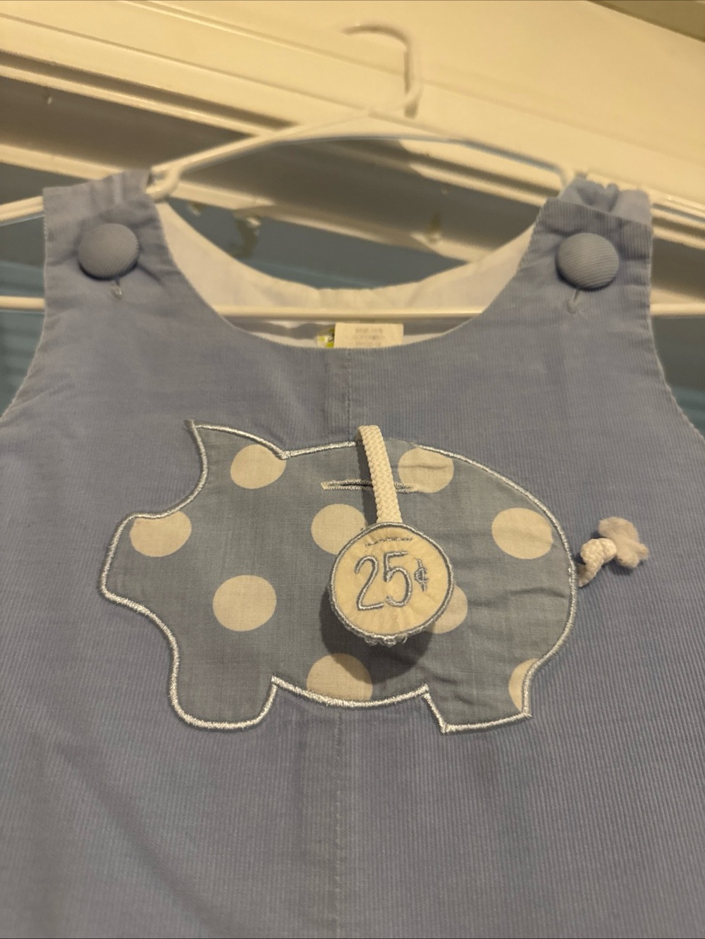 Potato Saks Light Blue Pig Appliqué Kids Romper 24 month